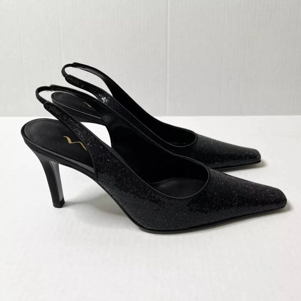 Nina Women's Taren Heels Size 8.5M Black Crystal Sling Backs Pointed Toe w/ Box - Picture 5 of 12
